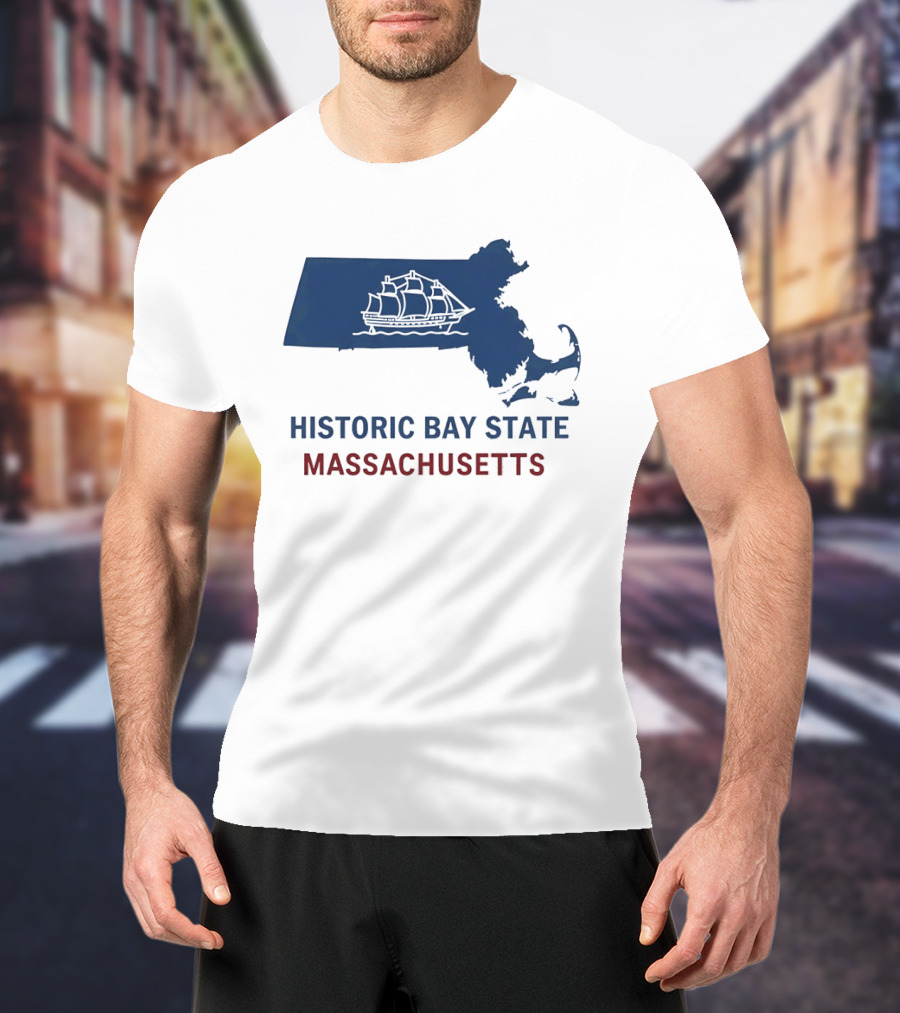 Historic Bay State Massachusetts Map With Sailing Ship T-Shirt