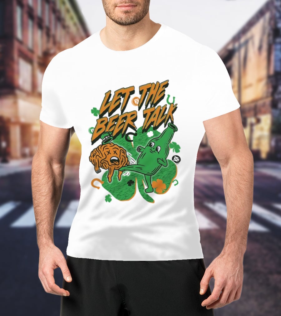 Let The Beer Talk St. Patrick's Day Brain Shamrock Bottle T-Shirt