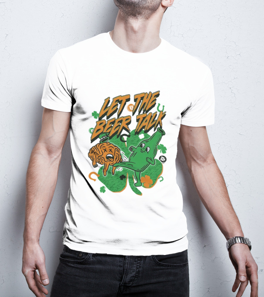 Let The Beer Talk St. Patrick's Day Brain Shamrock Bottle T-Shirt