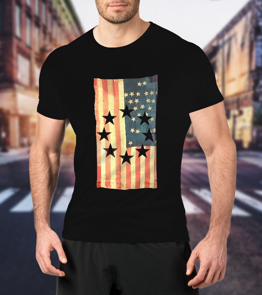 American Flag Black Stars Vintage Style Patriotic T-Shirt