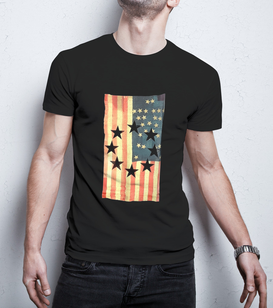 American Flag Black Stars Vintage Style Patriotic T-Shirt
