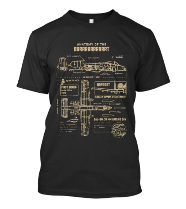 Anatomy Of The BRRRRRRT A 10 Warthog Gun Diagram Front Elevation And 30mm Gatling GAU 8/A Avenger Gun Blueprint T-Shirt