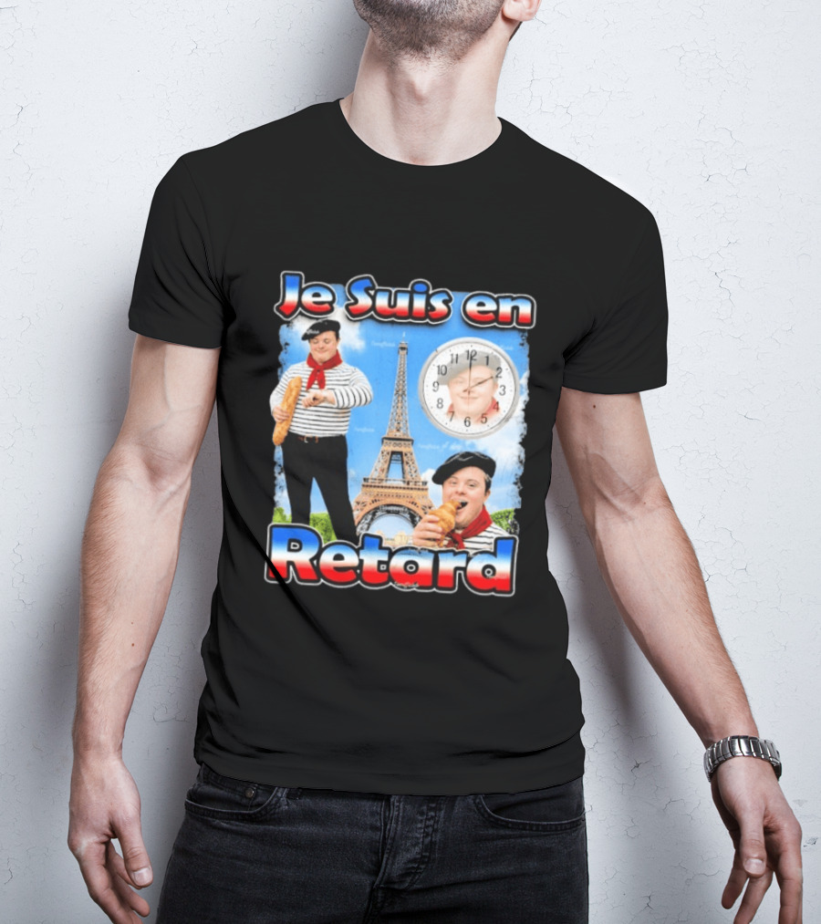 Je Suis En Retard Paris Eiffel Tower Baguette Striped Outfit Motif T-Shirt