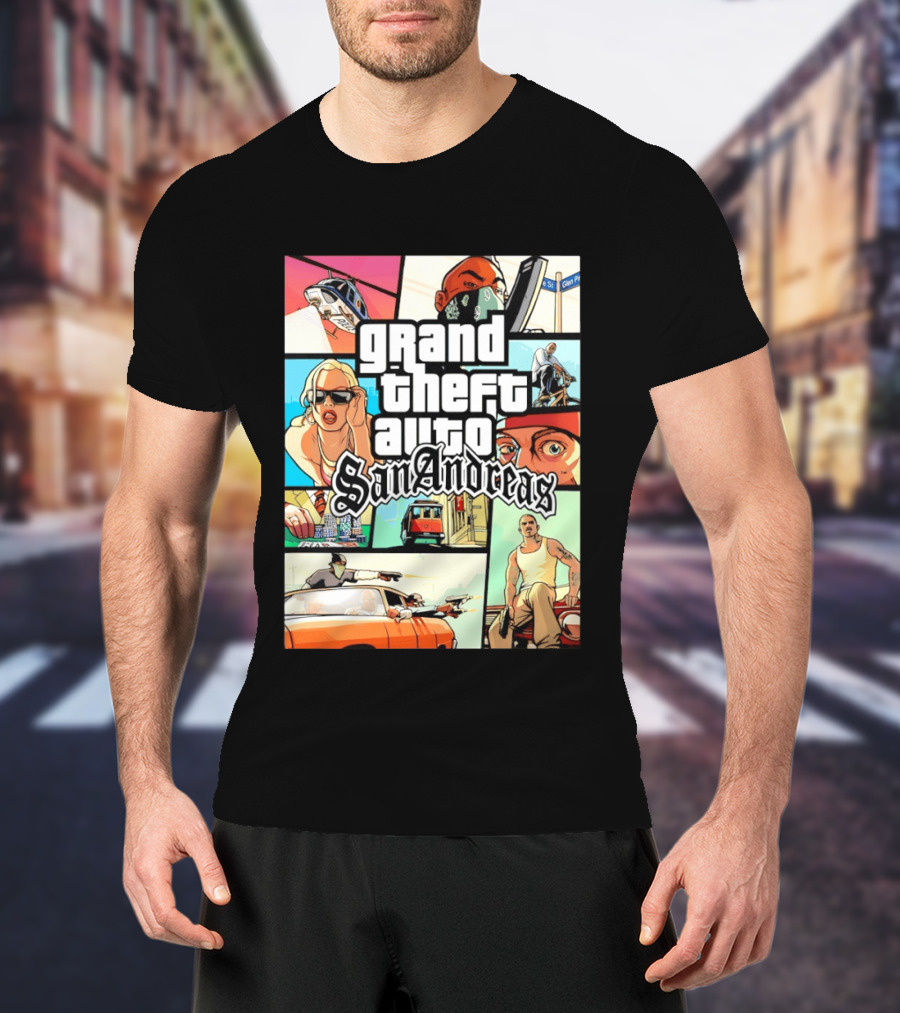 Grand Theft Auto San Andreas Art Collage Characters Scenes T-Shirt