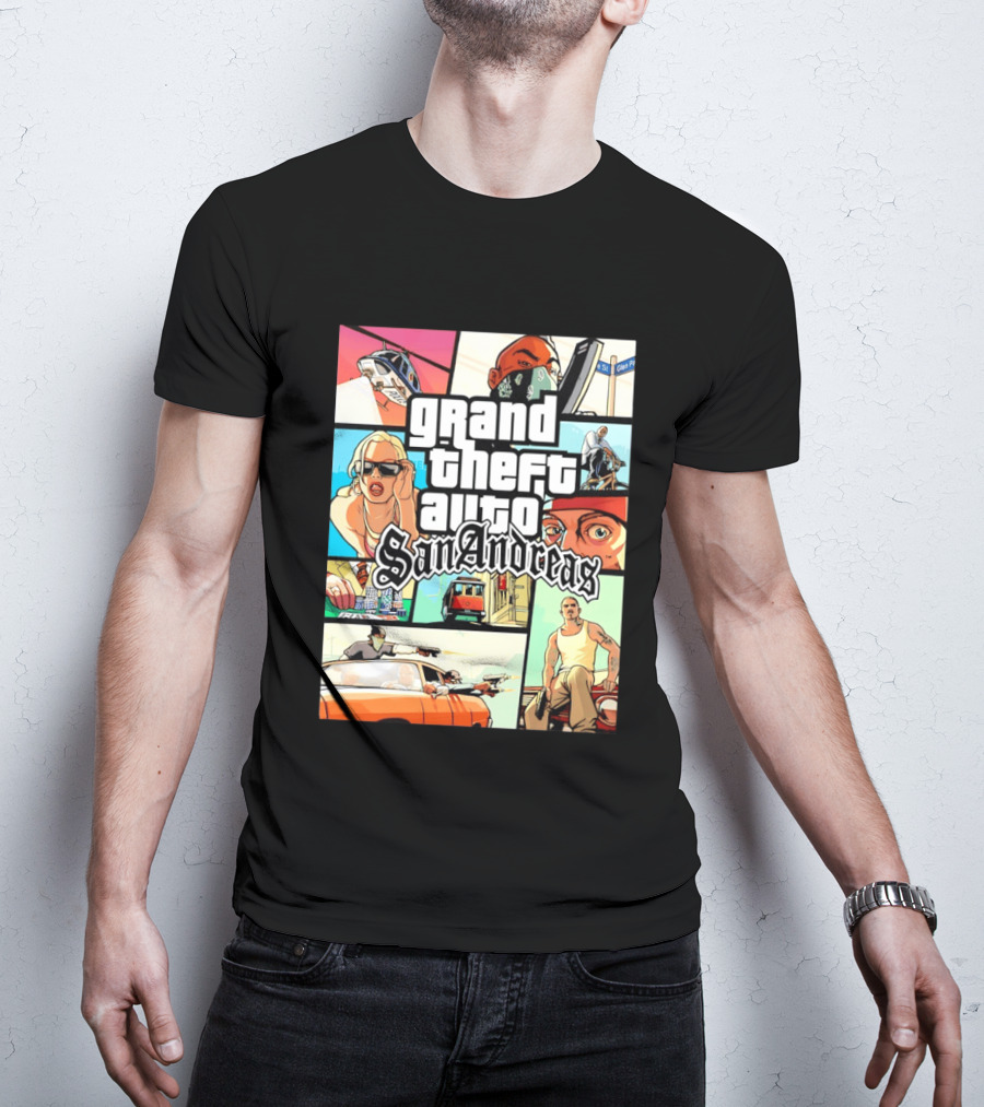 Grand Theft Auto San Andreas Art Collage Characters Scenes T-Shirt