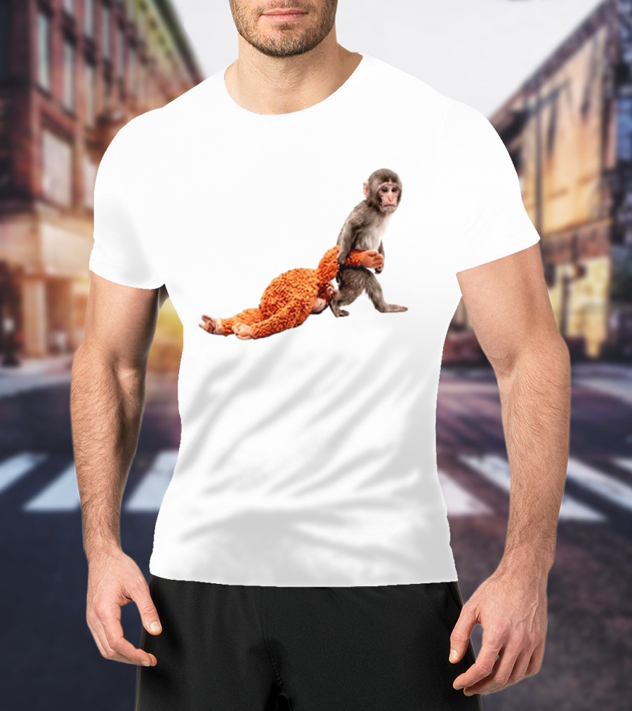 Baby Monkey Dragging Plush Toy Punch T-Shirt