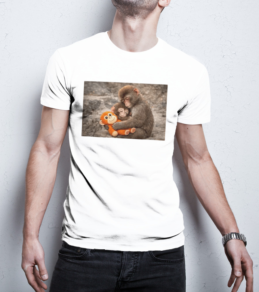 Baby Monkey Hugging Toy And Friend T-Shirt