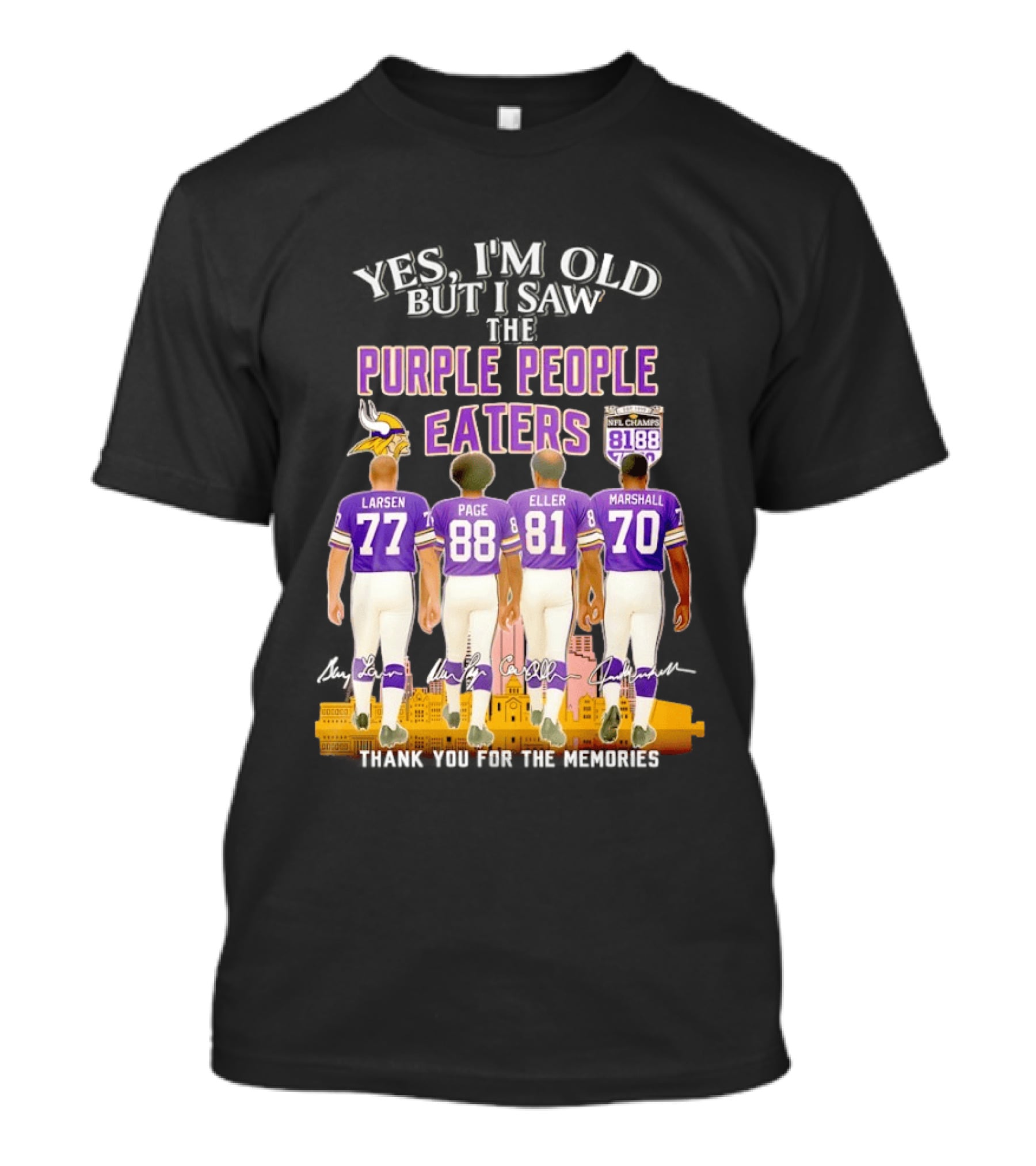 Minnesota Vikings Purple People Eaters NFL Champs City Skyline Marshall Eller Page Larsen T-Shirt