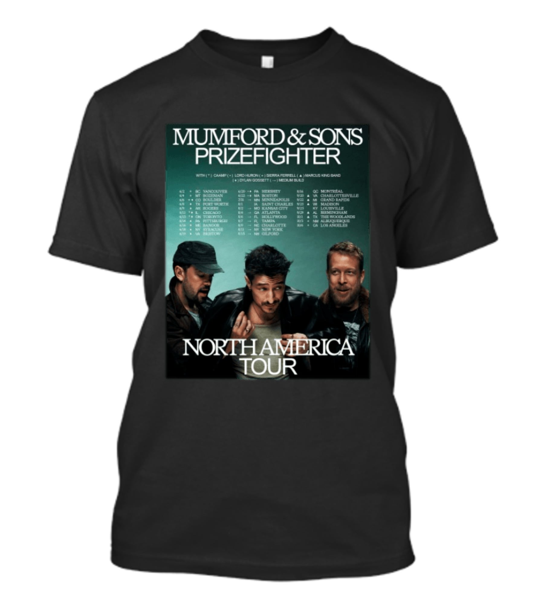 Mumford And Sons Prizefighter North America Tour 2026 City Dates Vancouver Montreal Austin T-Shirt