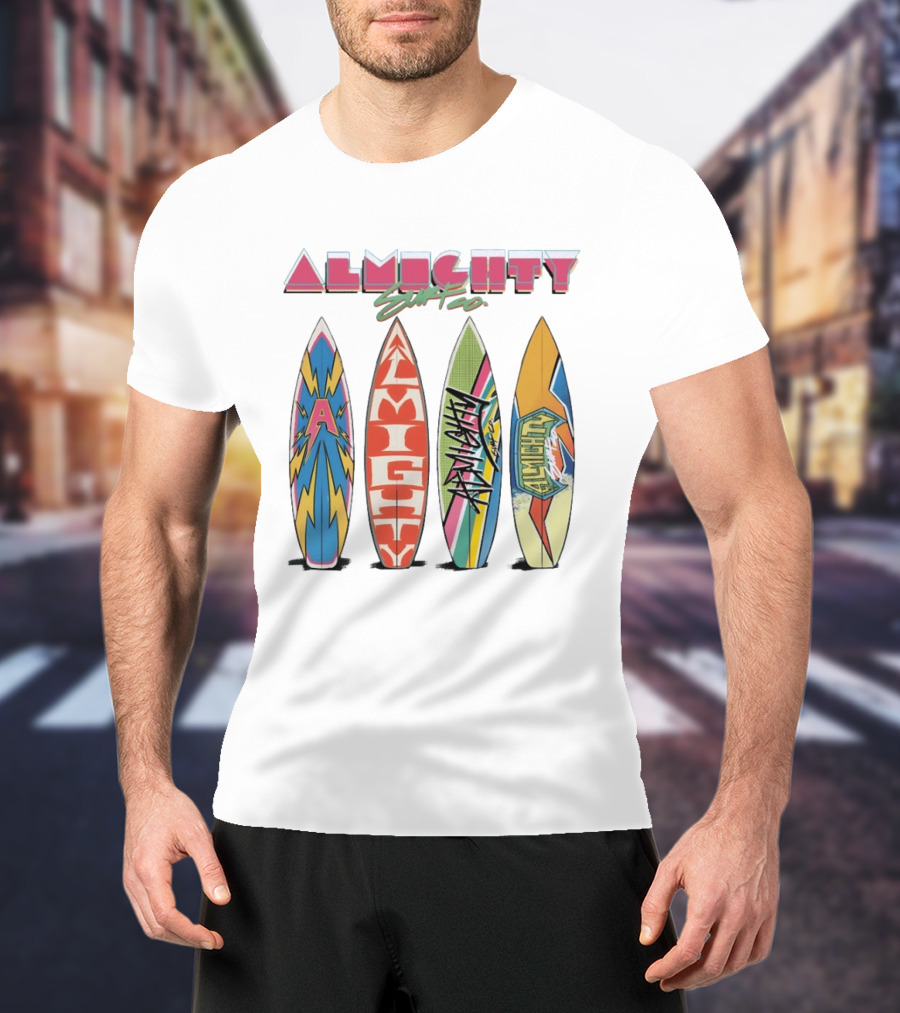 Almighty Surf Co Bold Colorful Surfboards T-Shirt