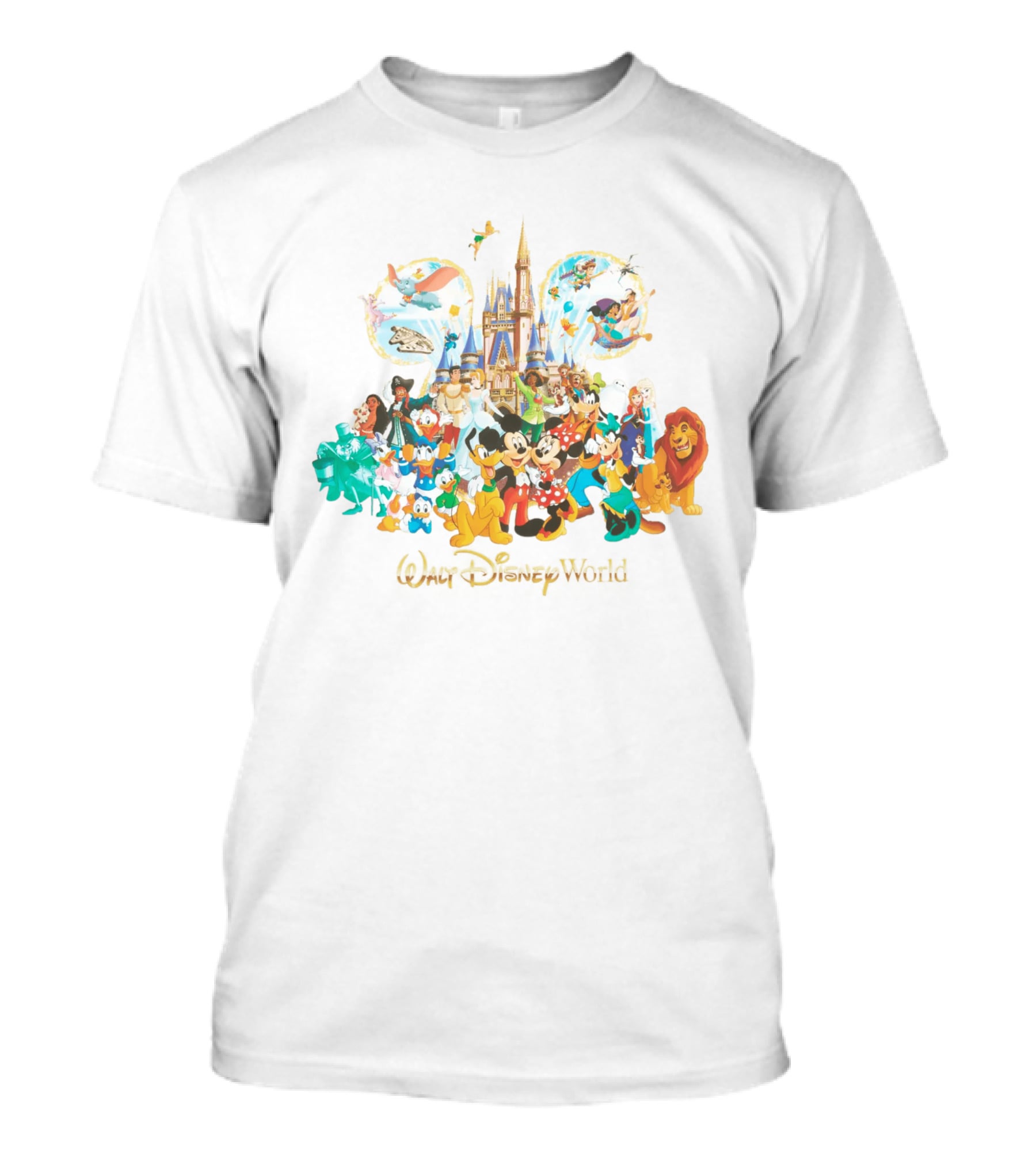 Walt Disney World Mickey Mouse Cinderella Castle Classic Characters Dumbo Tinker Bell Simba Elsa T-Shirt