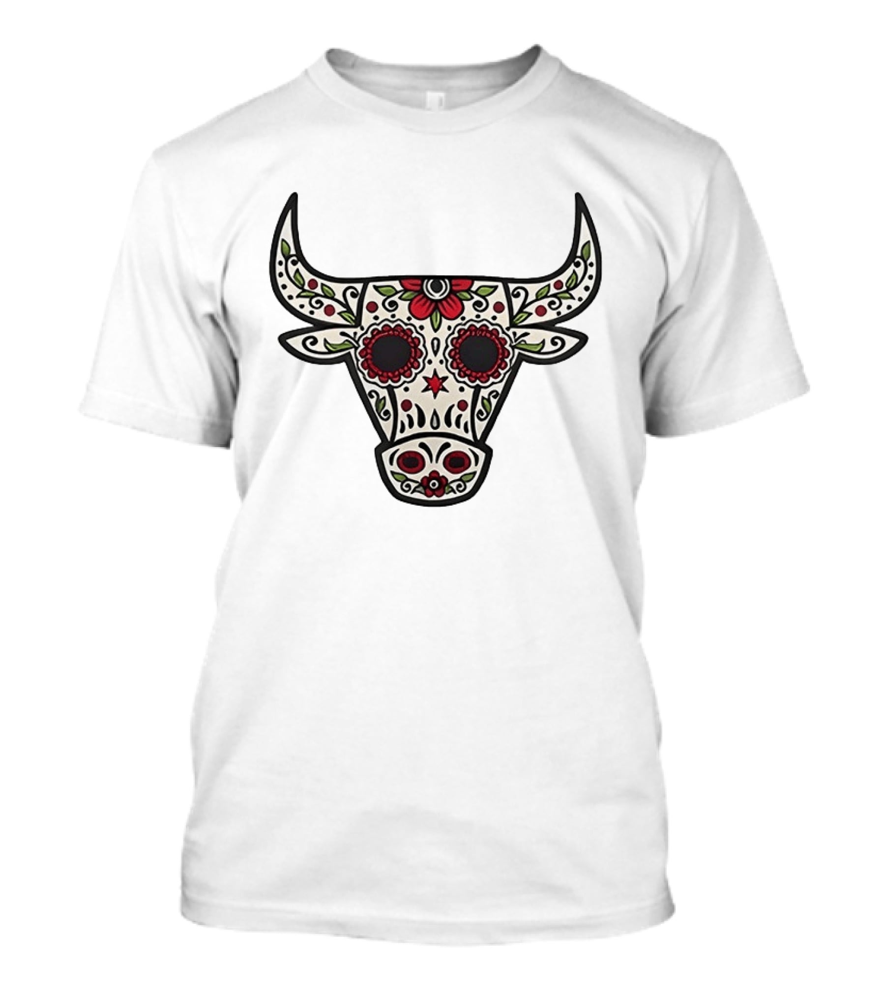 Sacred Bull Sugar Skull Floral Motif T-Shirt