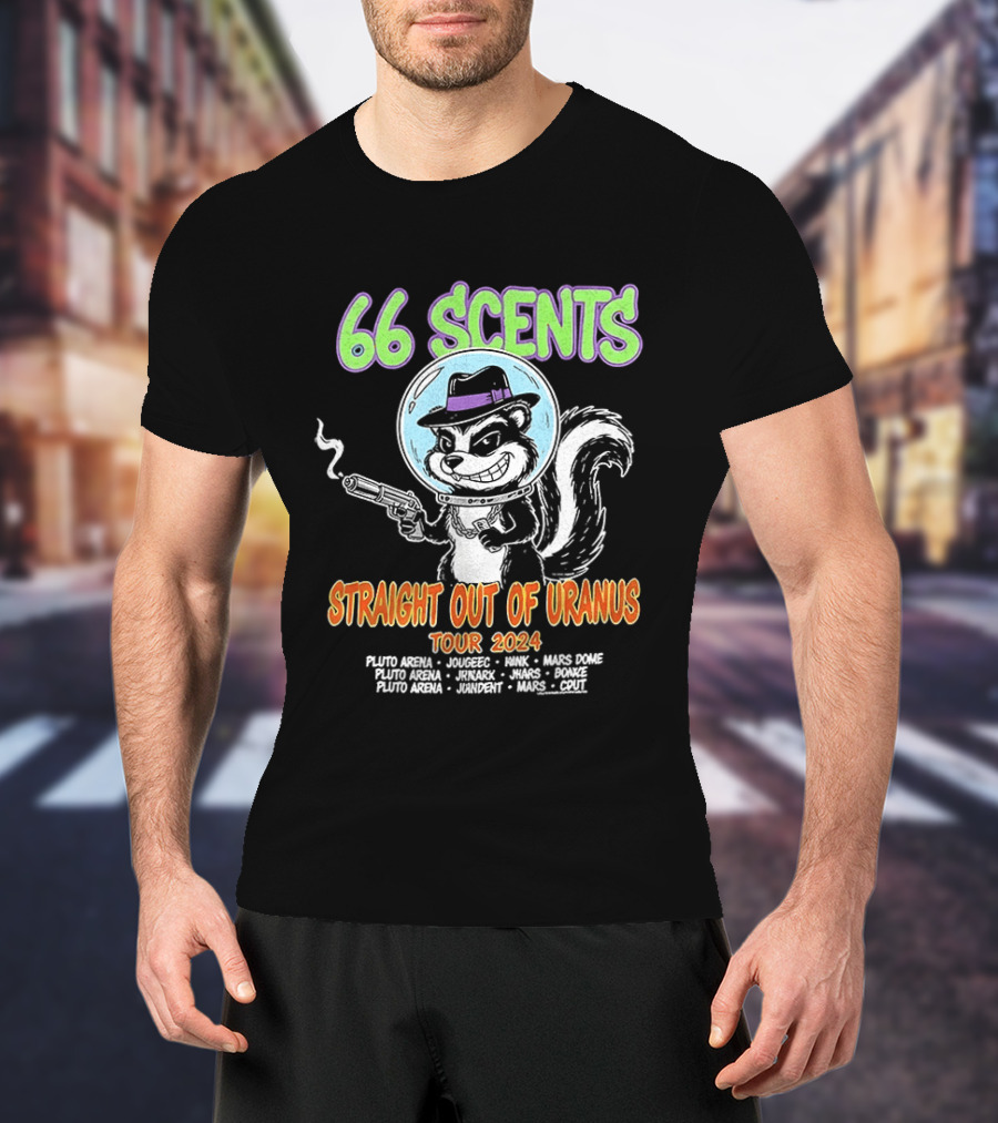 66 Scents Straight Out Of Uranus Tour 2024 Skunk Smoking Gun Adventure T-Shirt