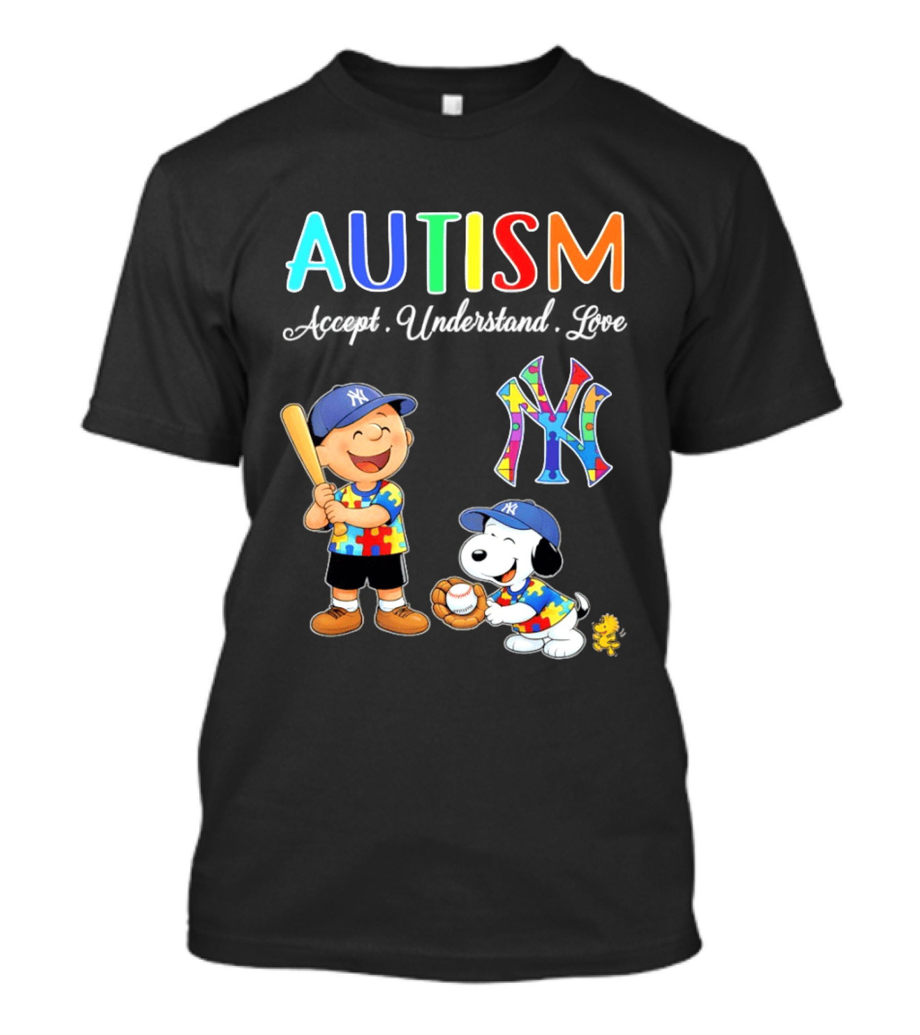 Charlie Brown Snoopy New York Yankees Autism Accept Understand Love T-Shirt