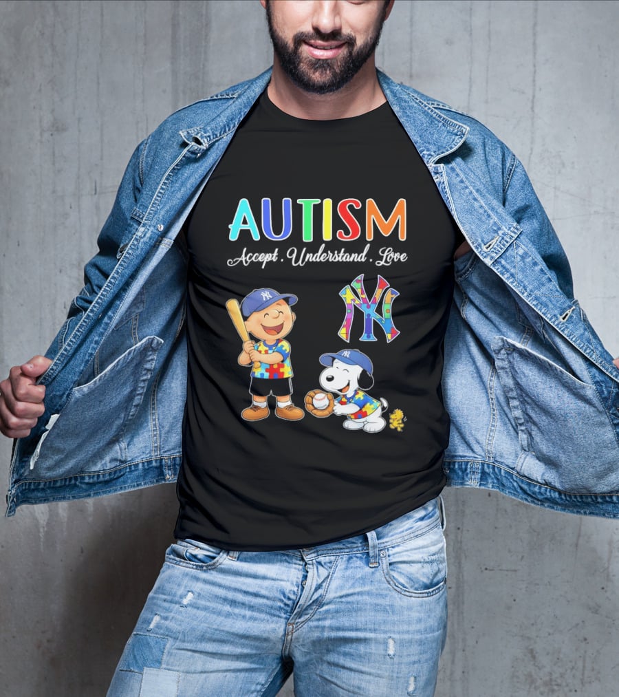 Charlie Brown Snoopy New York Yankees Autism Accept Understand Love T-Shirt