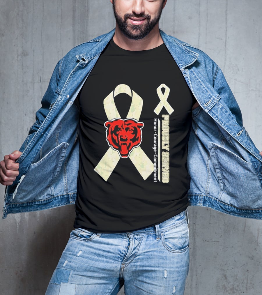 Chicago Bears Proudly Served Honor Courage Commitment Support Ribbon T-Shirt