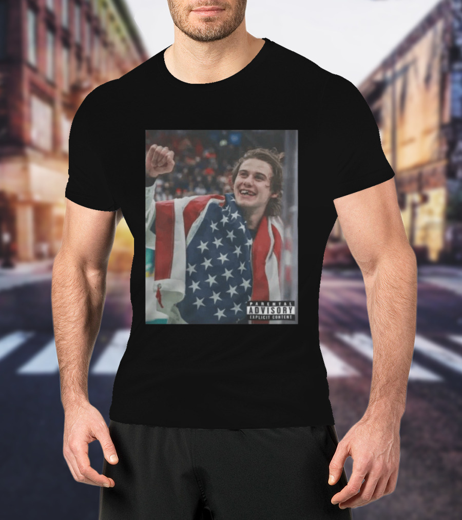 Parental Advisory USA Flag Jack Hughes Lost Teeth T-Shirt