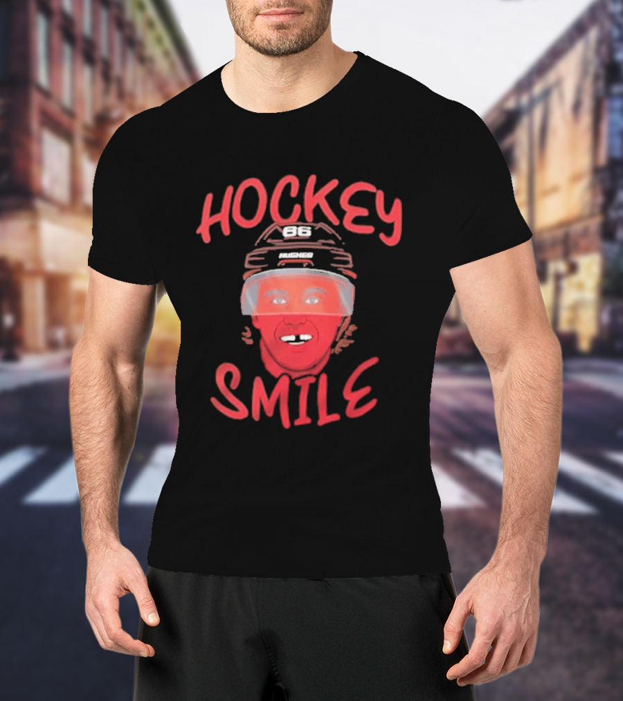 Jack Hughes Hockey Smile Team USA Helmet T-Shirt