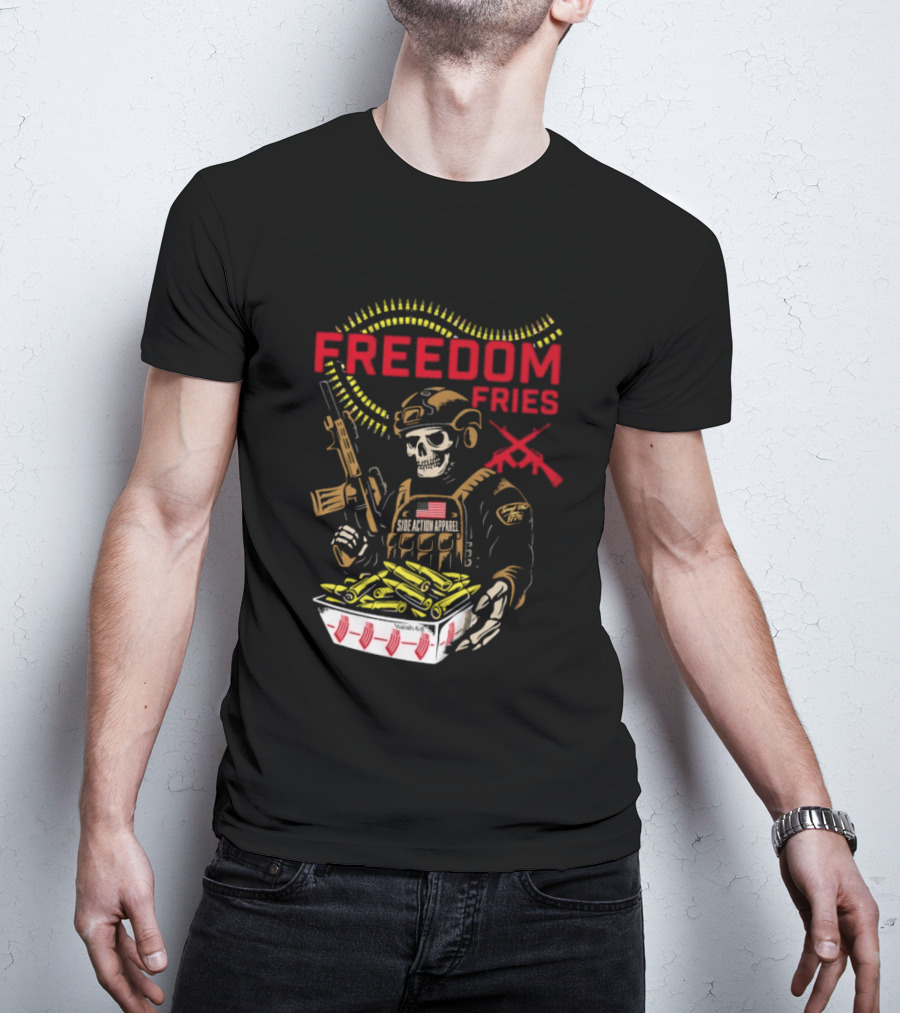 Freedom Fries Military Skeleton With USA Flag And Rifle T-Shirt