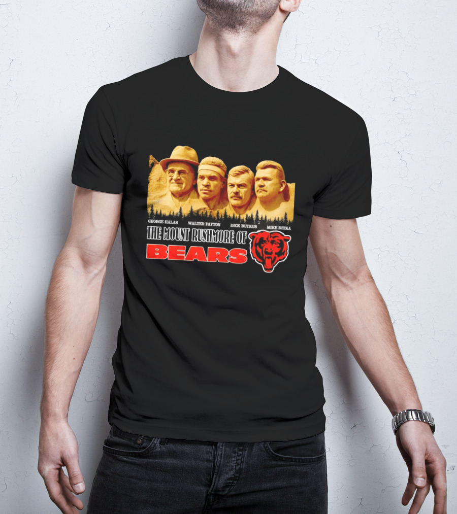 George Halas Walter Payton Dick Butkus Mike Ditka Chicago Bears Mount Rushmore T-Shirt