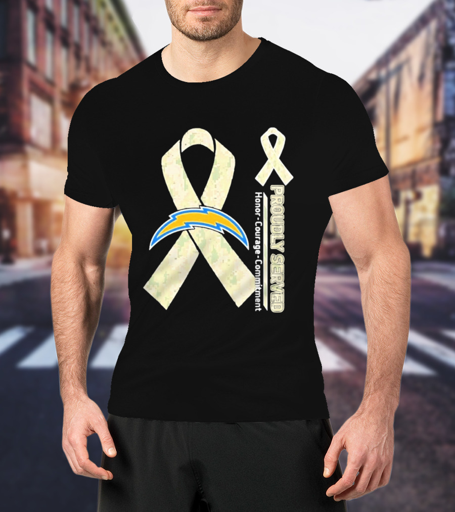 Los Angeles Chargers Proudly Served Honor Courage Commitment Ribbon T-Shirt