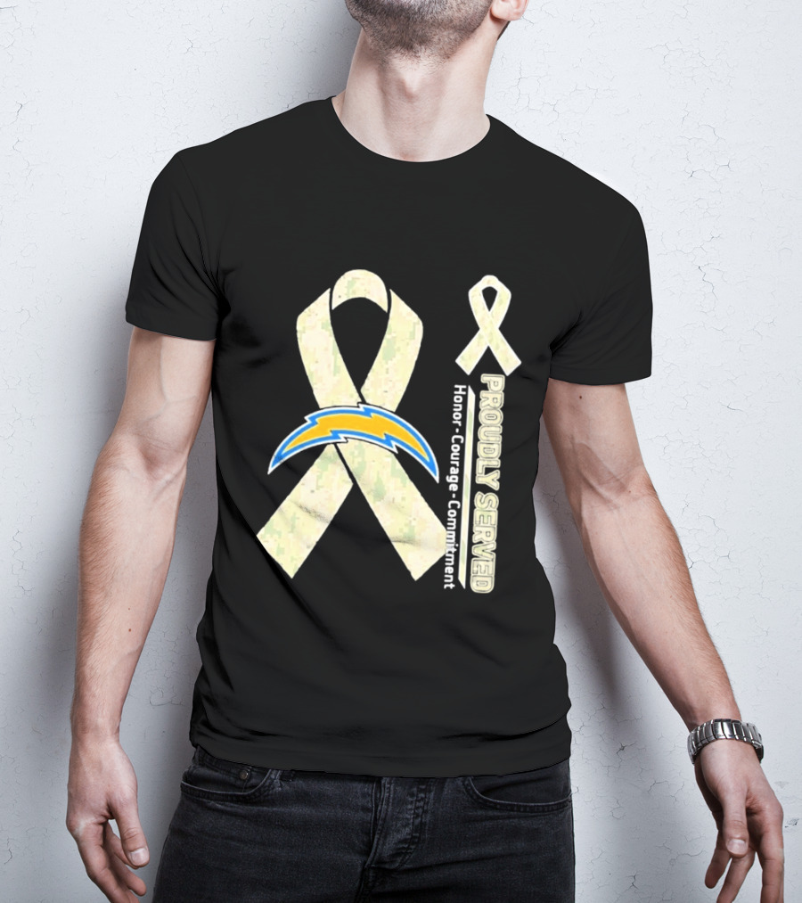 Los Angeles Chargers Proudly Served Honor Courage Commitment Ribbon T-Shirt