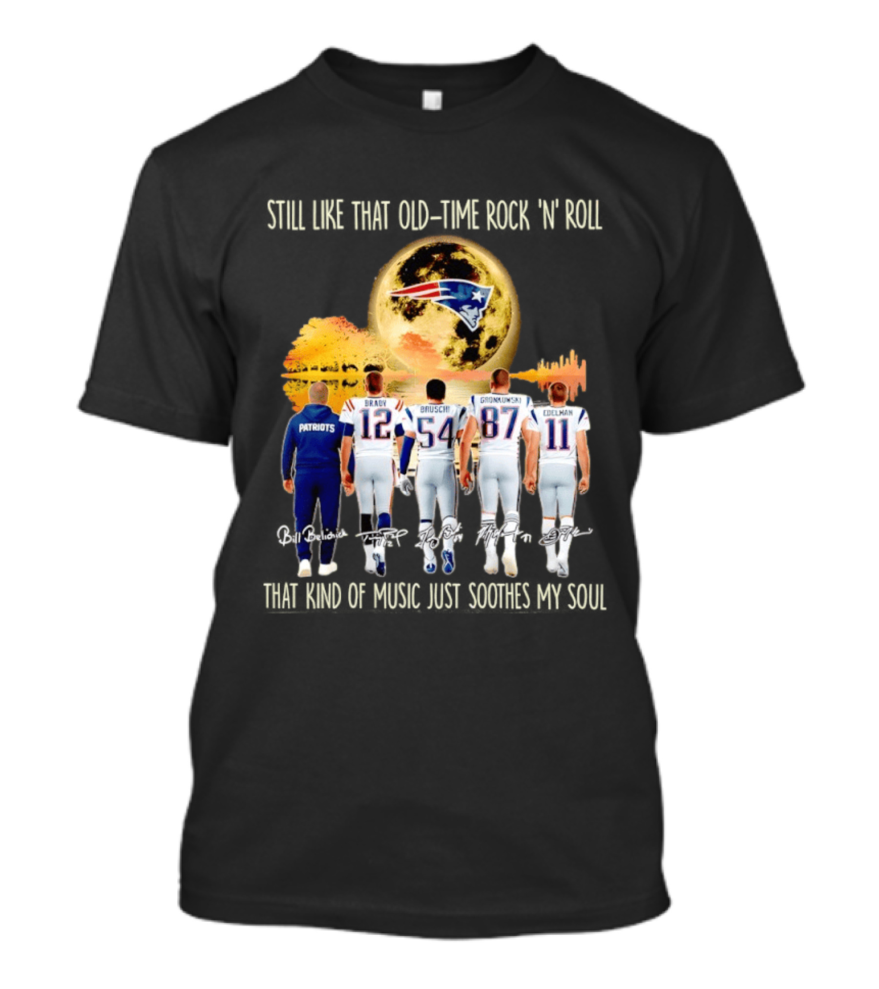 Patriots Brady Bruschi Gronkowski Edelman Old Time Rock 'n' Roll Moon T-Shirt