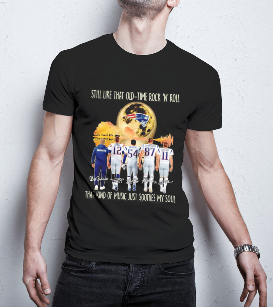 Patriots Brady Bruschi Gronkowski Edelman Old Time Rock 'n' Roll Moon T-Shirt