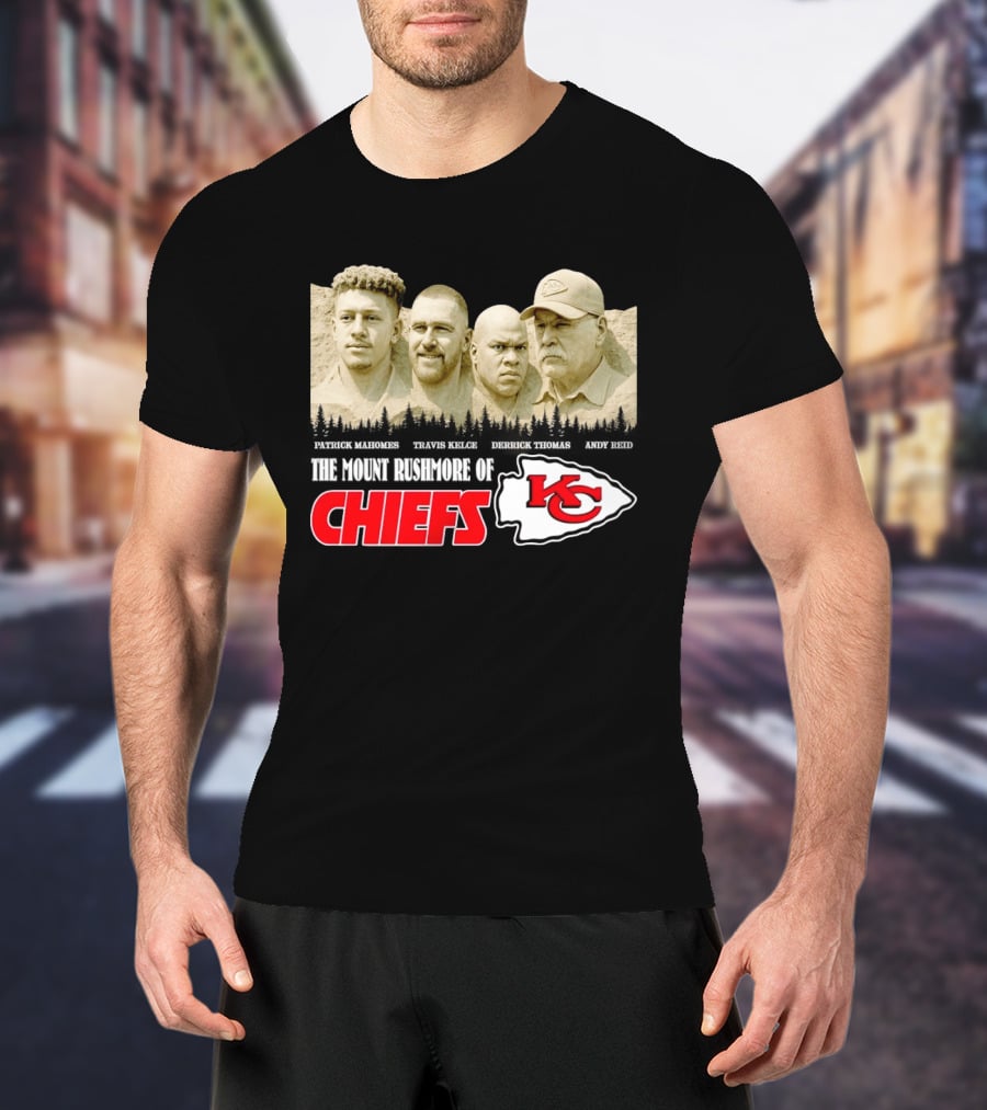 Patrick Mahomes Travis Kelce Derrick Thomas Andy Reid Kansas City Chiefs Mount Rushmore T-Shirt