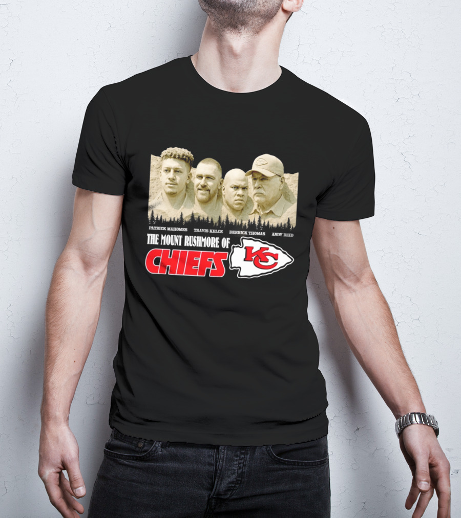 Patrick Mahomes Travis Kelce Derrick Thomas Andy Reid Kansas City Chiefs Mount Rushmore T-Shirt