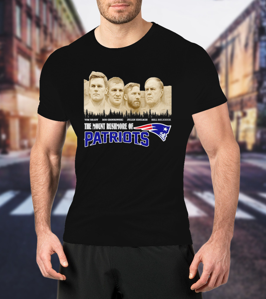 New England Patriots Tom Brady Rob Gronkowski Julian Edelman Bill Belichick Mount Rushmore T-Shirt