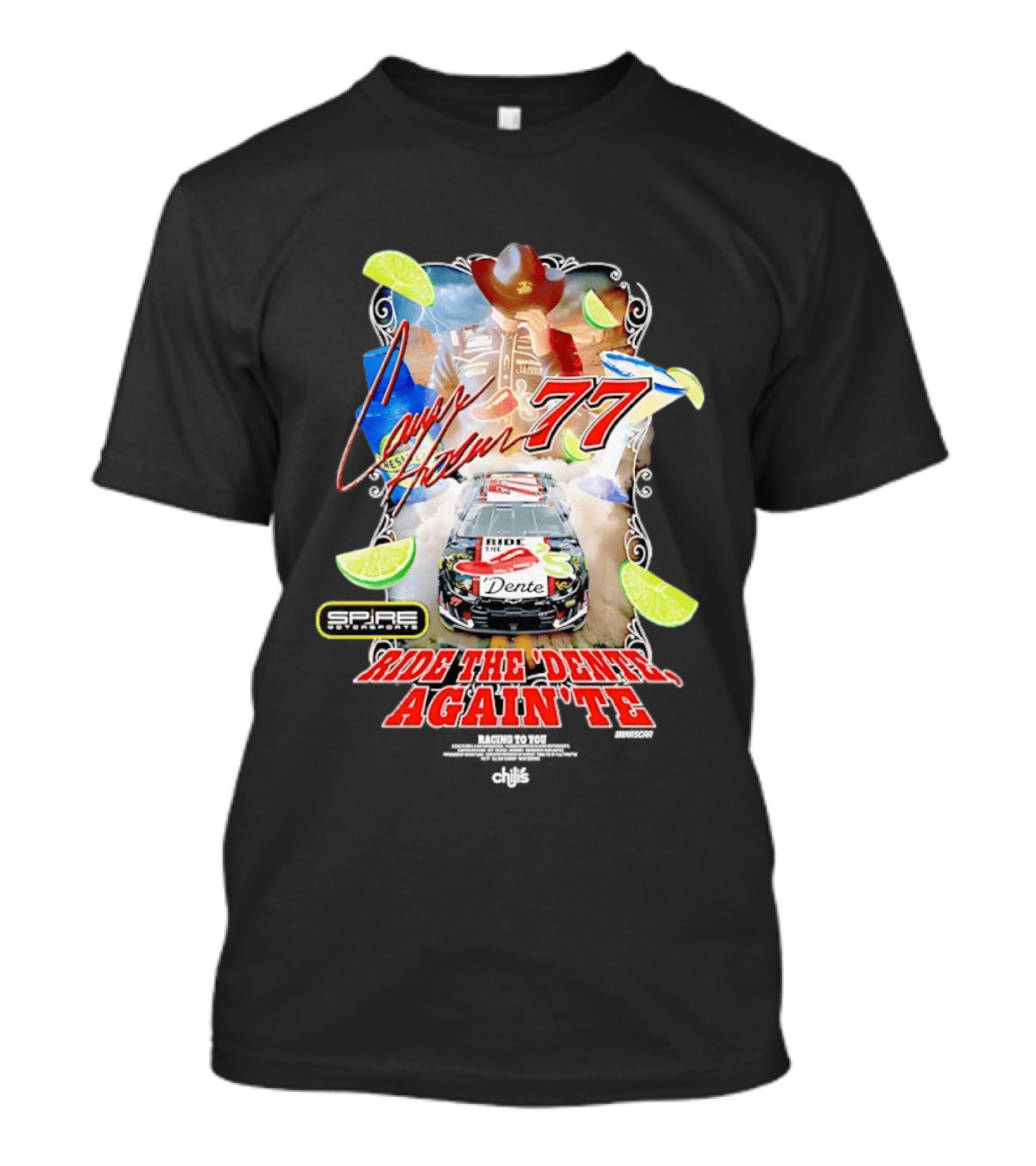 Carson Hocevar 77 Spire Motorsports Ride The Dente Again Te Cowboy Lime Racing T-Shirt
