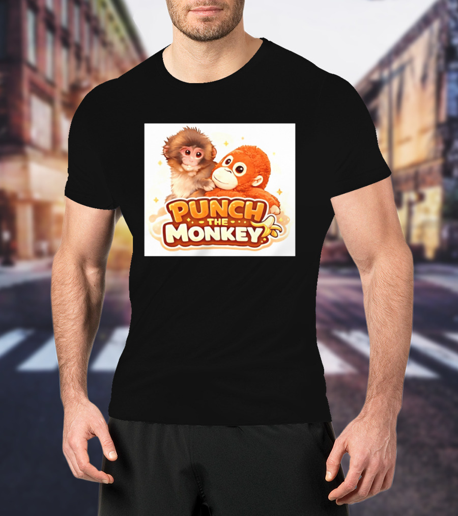Punch The Monkey Hugging Stuffed Toy Monkey T-Shirt