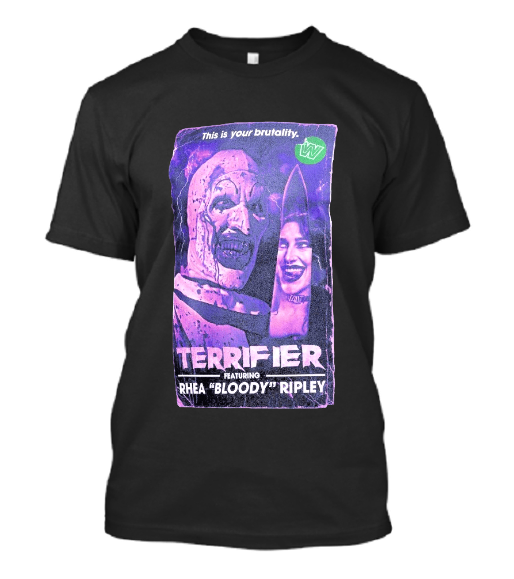 Terrifier VHS Cover This Is Your Brutality Featuring Rhea "Bloody" Ripley T-Shirt