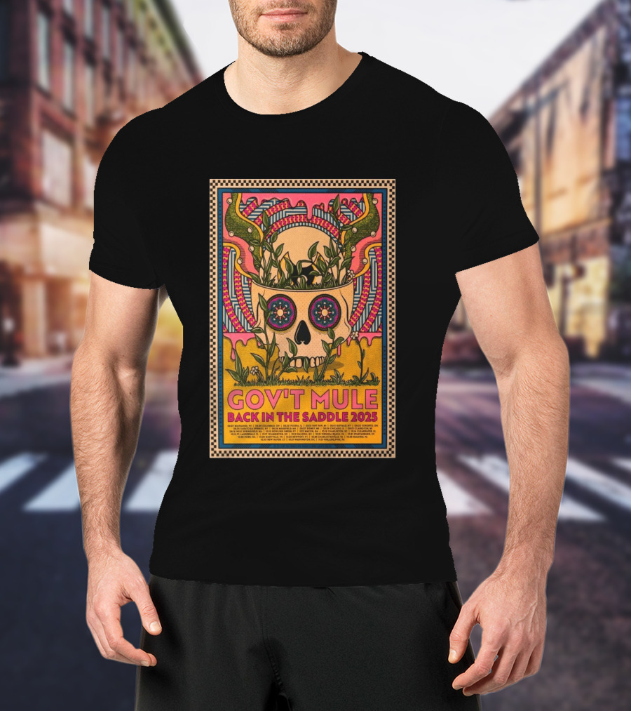 Gov't Mule 2025 Skull And Antlers Floral Concert T-Shirt