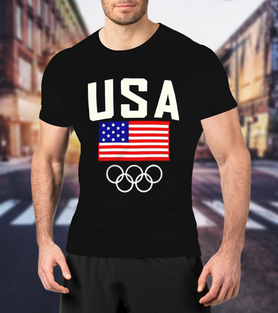 USA Flag Olympic Rings Team USA 2026 Gold T-Shirt
