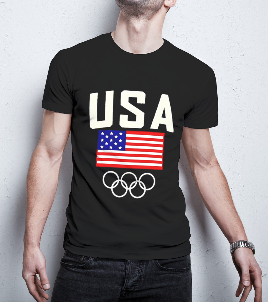 USA Flag Olympic Rings Team USA 2026 Gold T-Shirt