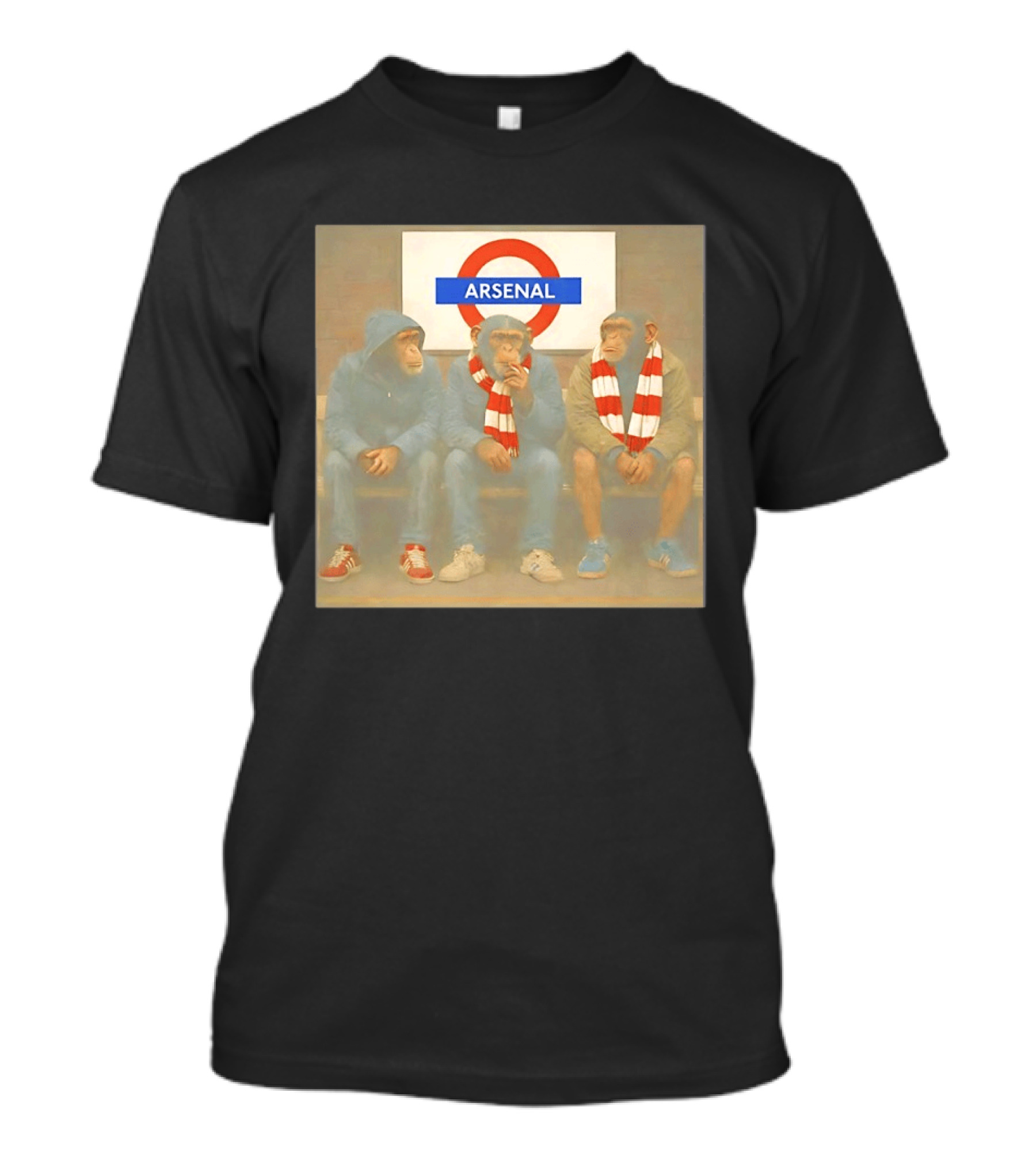 Arsenal Fans Chimpanzee Trio In London Underground Setting T-Shirt