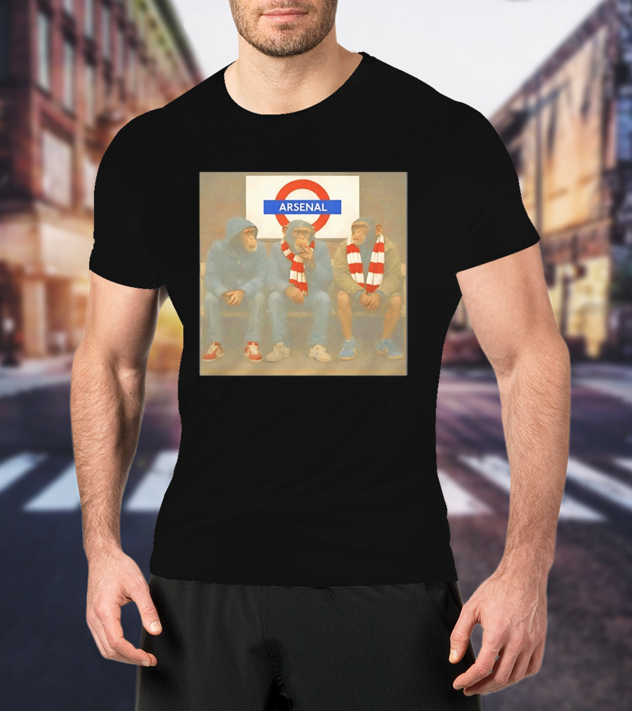 Arsenal Fans Chimpanzee Trio In London Underground Setting T-Shirt