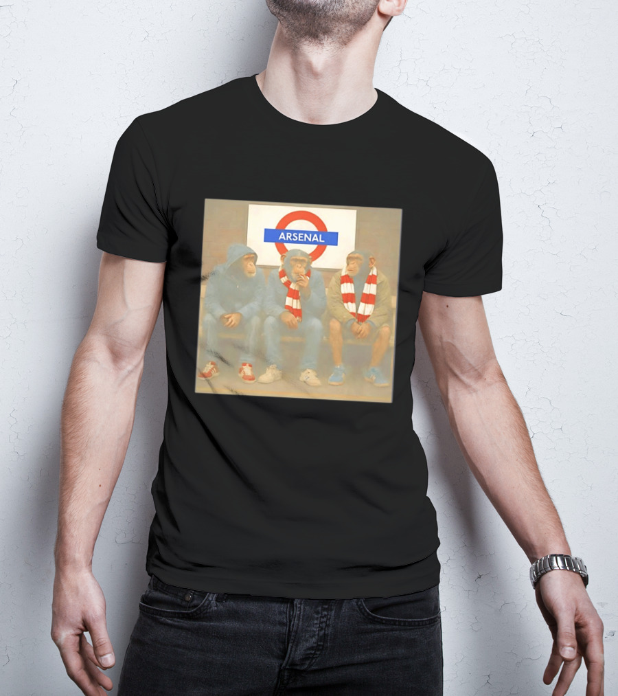 Arsenal Fans Chimpanzee Trio In London Underground Setting T-Shirt