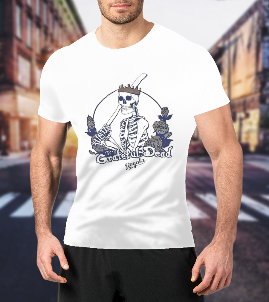 Grateful Dead Skeleton Kansas City Royals Roses T-Shirt