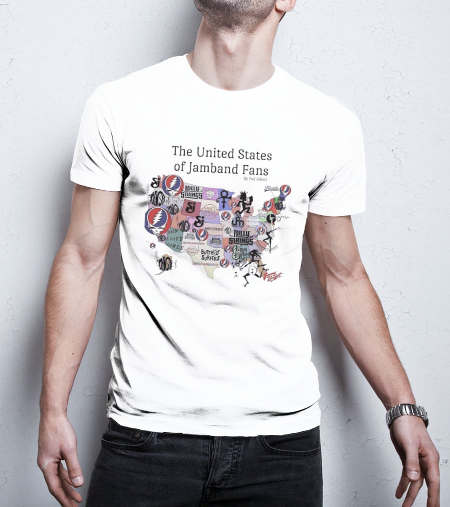 The United States Of Jamband Fans State Map Peeking Characters T-Shirt