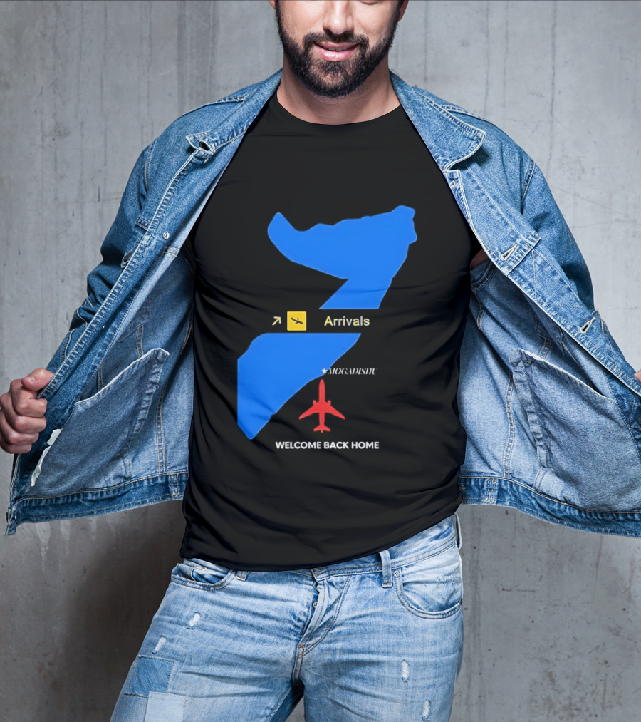 Arrivals Mogadishu Welcome Back Home Somalia Map Airplane T-Shirt