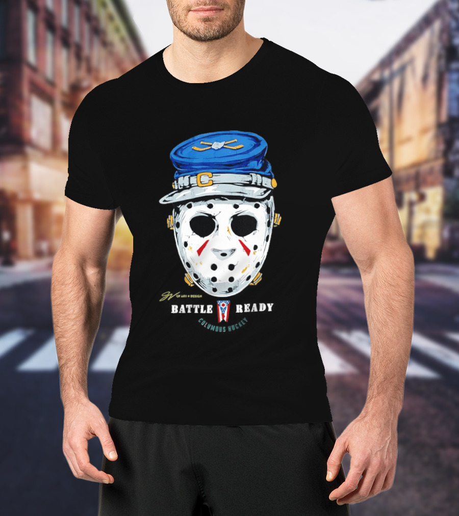 Jason Voorhees Blue Jackets Columbus Hockey Crossover Battle Ready Mask T-Shirt