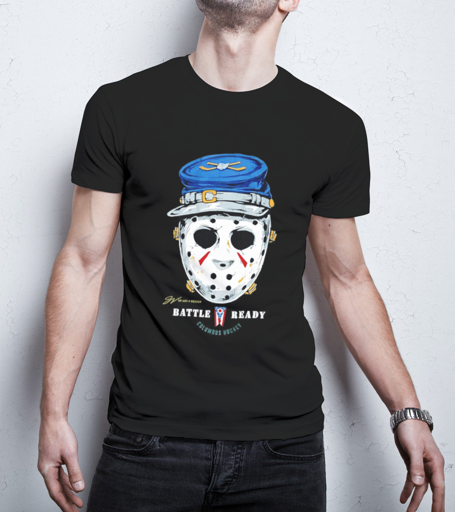 Jason Voorhees Blue Jackets Columbus Hockey Crossover Battle Ready Mask T-Shirt