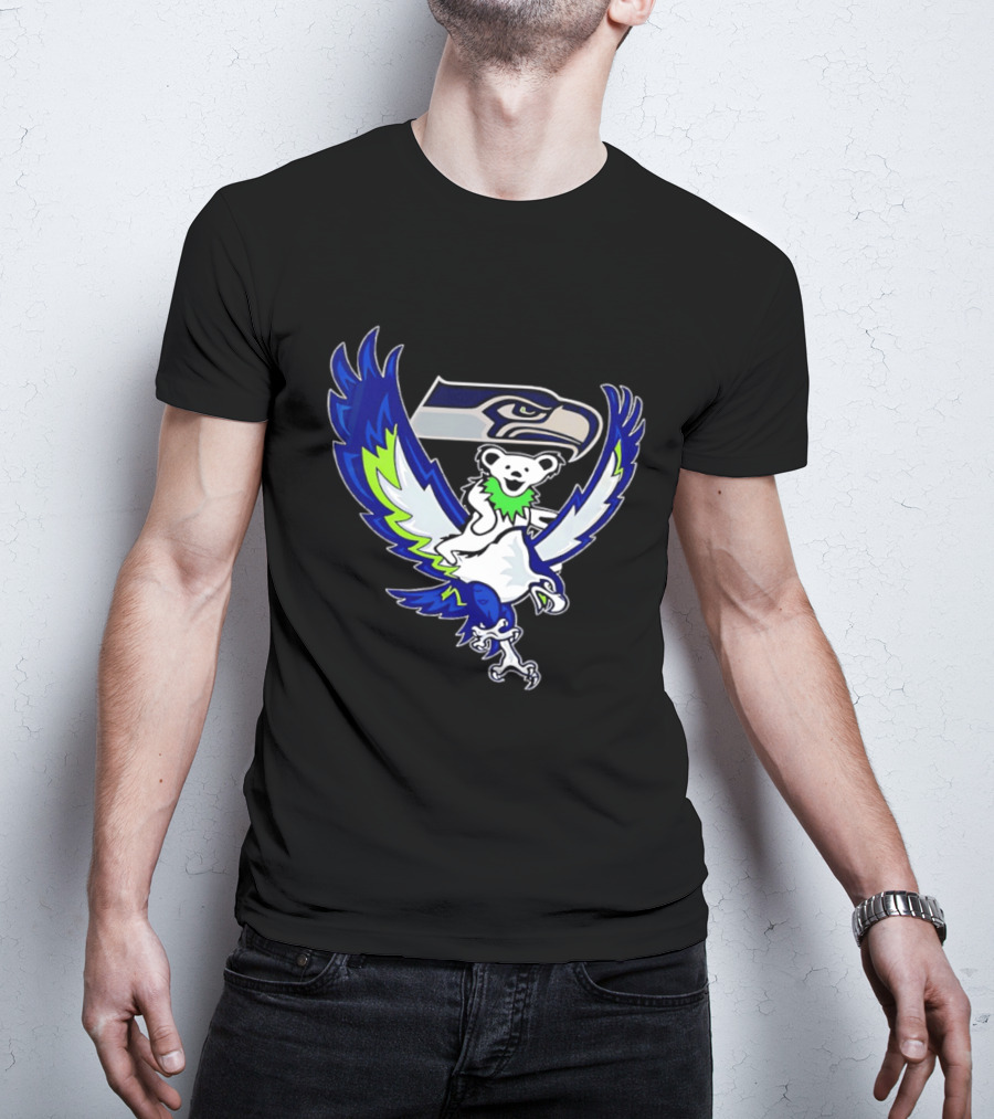 Seattle Seahawks Grateful Dead Bear Riding Seahawk Wings T-Shirt