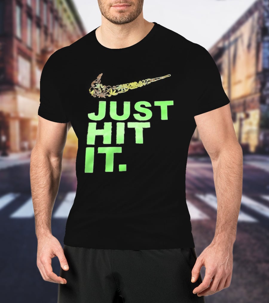 Just Hit It Classic Swoosh Flaming Bat Baseball T-Shirt