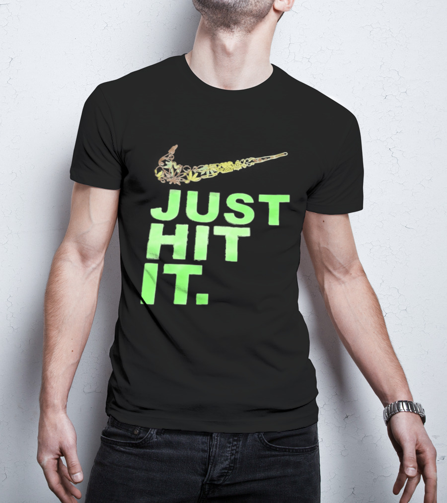 Just Hit It Classic Swoosh Flaming Bat Baseball T-Shirt
