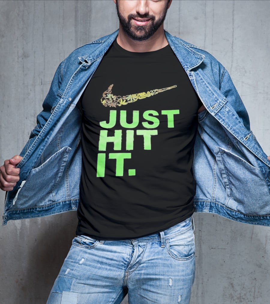 Just Hit It Classic Swoosh Flaming Bat Baseball T-Shirt