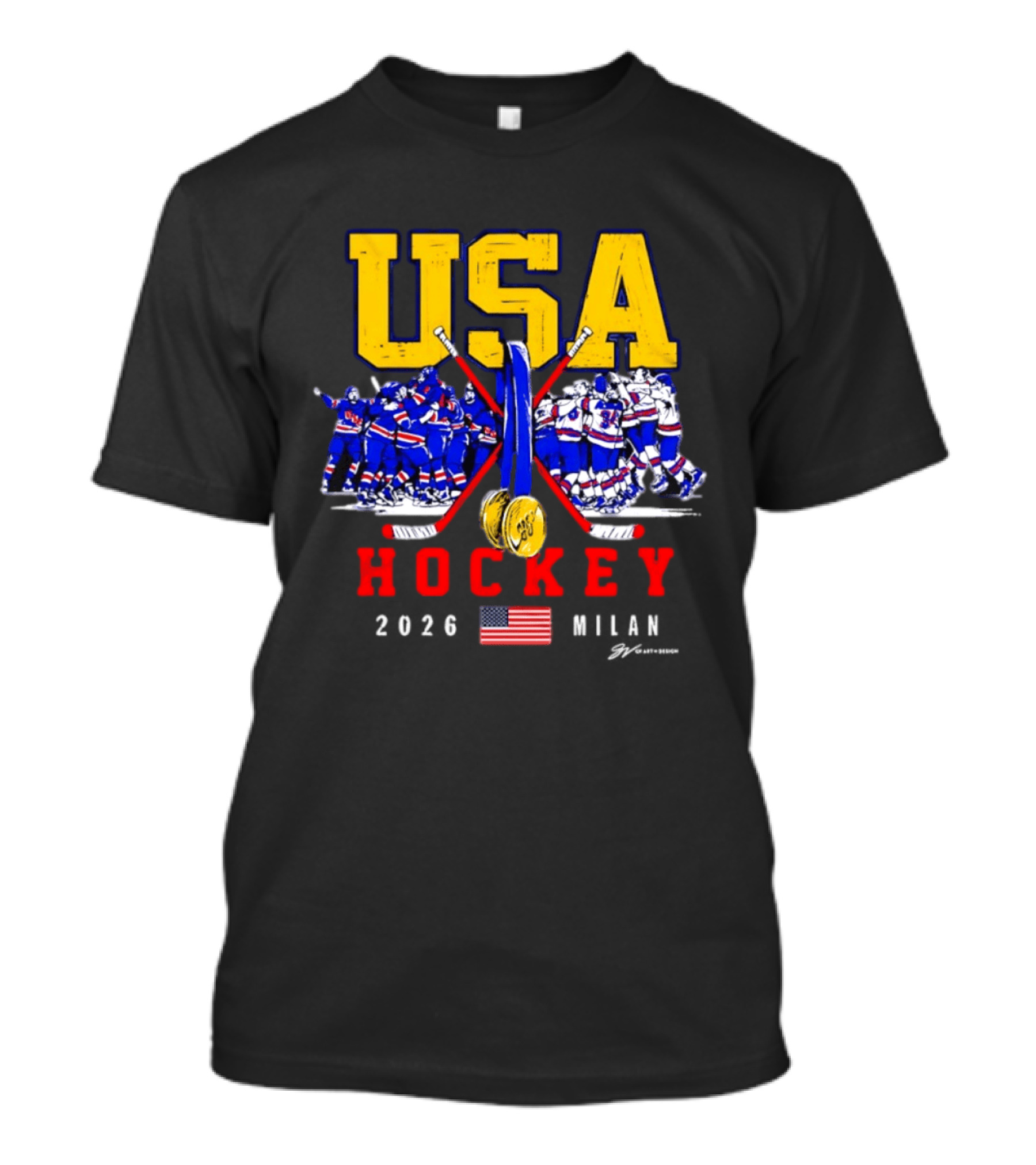 USA Hockey Team 2026 Gold Medal Milan Olympics Celebration USA Flag T-Shirt